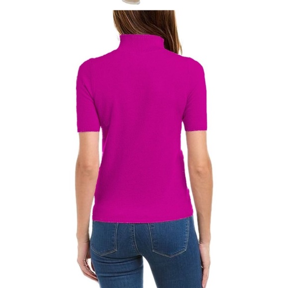 In Cashmere magenta pink short sleeve turtleneck mock neck sweater - Picture 4 of 10